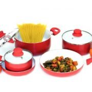 Heuck 30119 Classics Series Nano 8-Piece Ceramic Cookware Set, Red