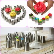 Russian Piping Tips – 39 Piece Cake Baking Supplies – Decorating Set – 23 Icing Nozzles – 15 Pastry Disposable Bags & Coupler – Extra Large Decoration Kit – Best Kitchen Gift